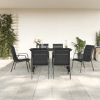 7-tlg. Garten-Essgruppe Schwarz Stahl und Textilene