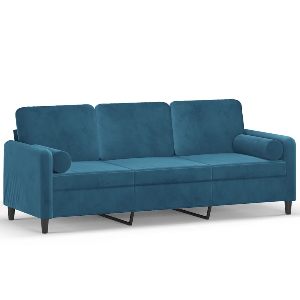 3-Sitzer-Sofa mit Zierkissen Blau 180 cm Samt