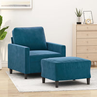 Sessel mit Hocker Blau 60 cm Samt