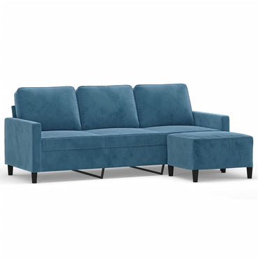 3-Sitzer-Sofa mit Hocker Blau 180 cm Samt