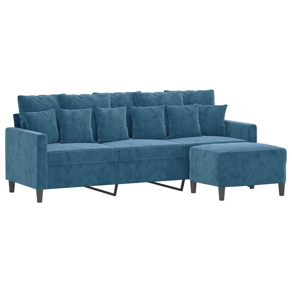 3-Sitzer-Sofa mit Hocker Blau 180 cm Samt