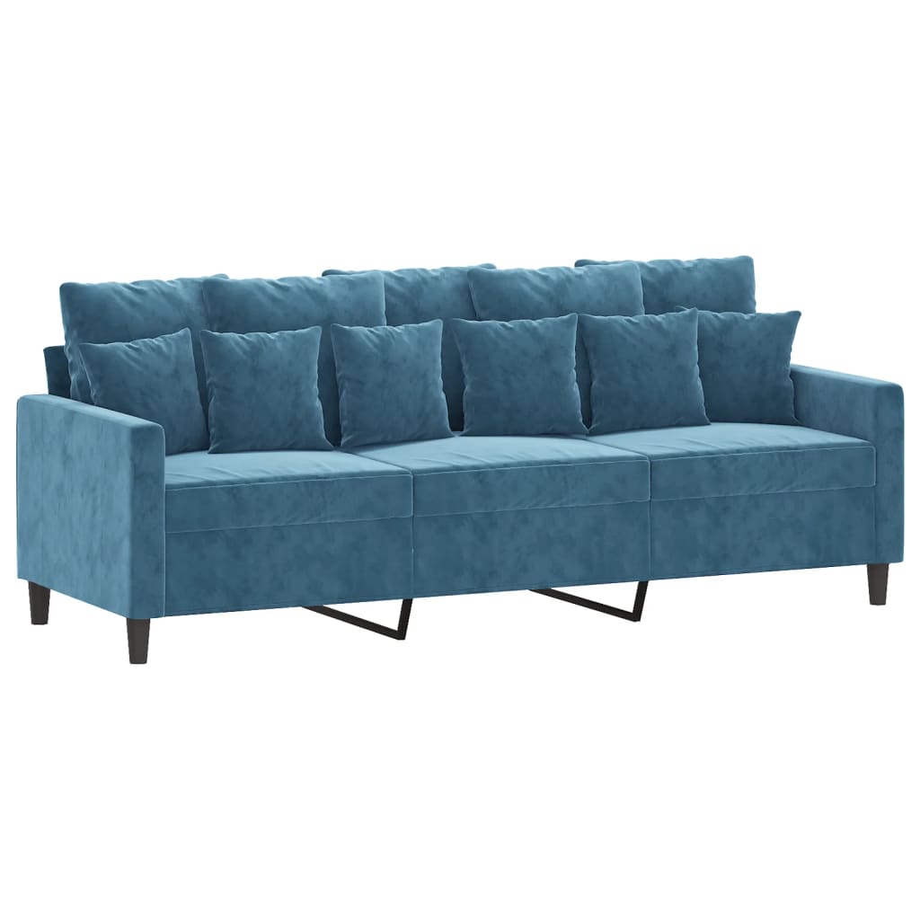 3-Sitzer-Sofa mit Hocker Blau 180 cm Samt