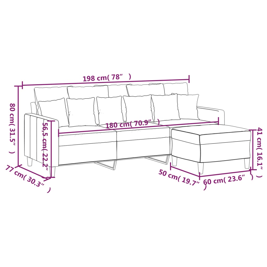 3-Sitzer-Sofa mit Hocker Blau 180 cm Samt