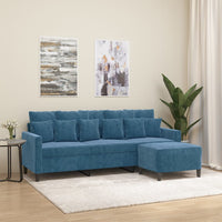 3-Sitzer-Sofa mit Hocker Blau 180 cm Samt