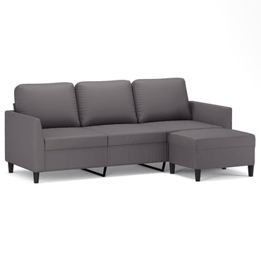 3-Sitzer-Sofa mit Hocker Grau 180 cm Kunstleder