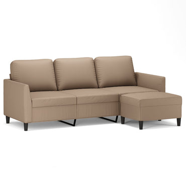 3-Sitzer-Sofa mit Hocker Cappuccino-Braun 180 cm Kunstleder