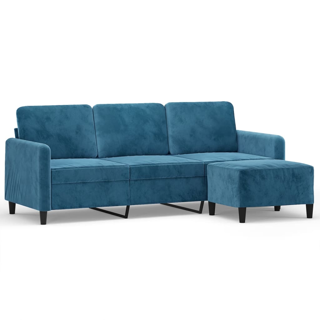 3-Sitzer-Sofa mit Hocker Blau 180 cm Samt