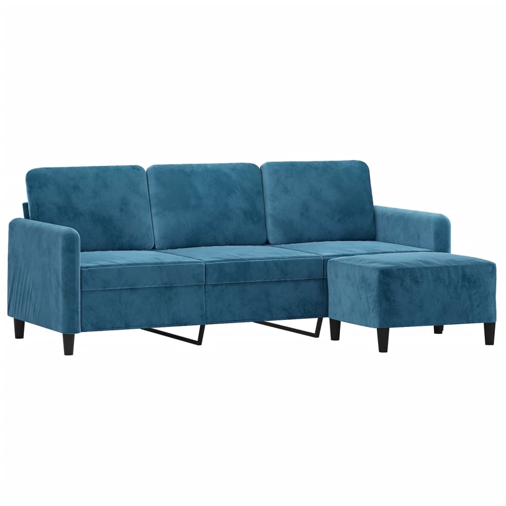 3-Sitzer-Sofa mit Hocker Blau 180 cm Samt