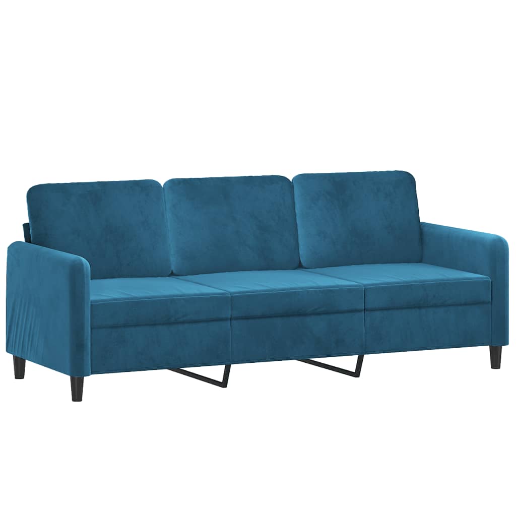 3-Sitzer-Sofa mit Hocker Blau 180 cm Samt