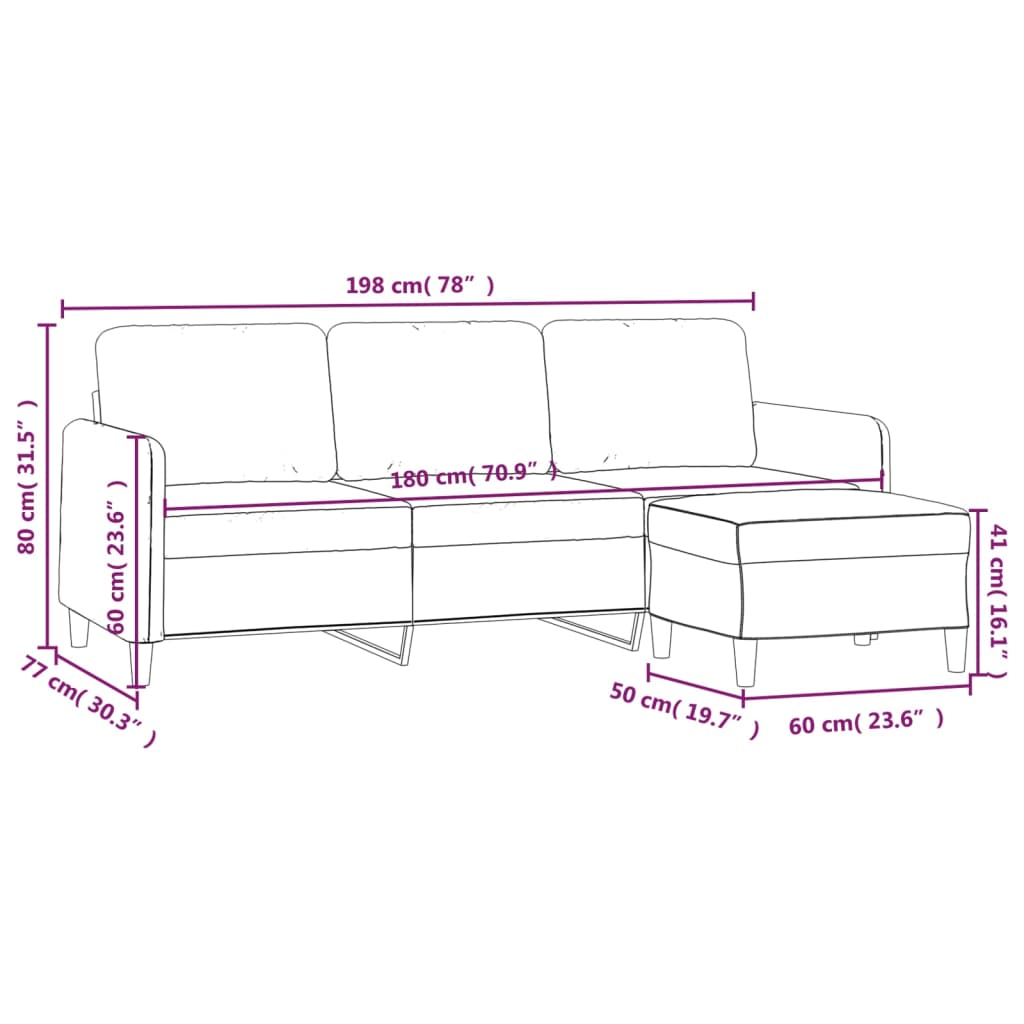 3-Sitzer-Sofa mit Hocker Blau 180 cm Samt