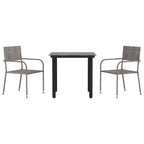 3-tlg. Garten-Essgruppe Grau und Schwarz Poly Rattan und Stahl