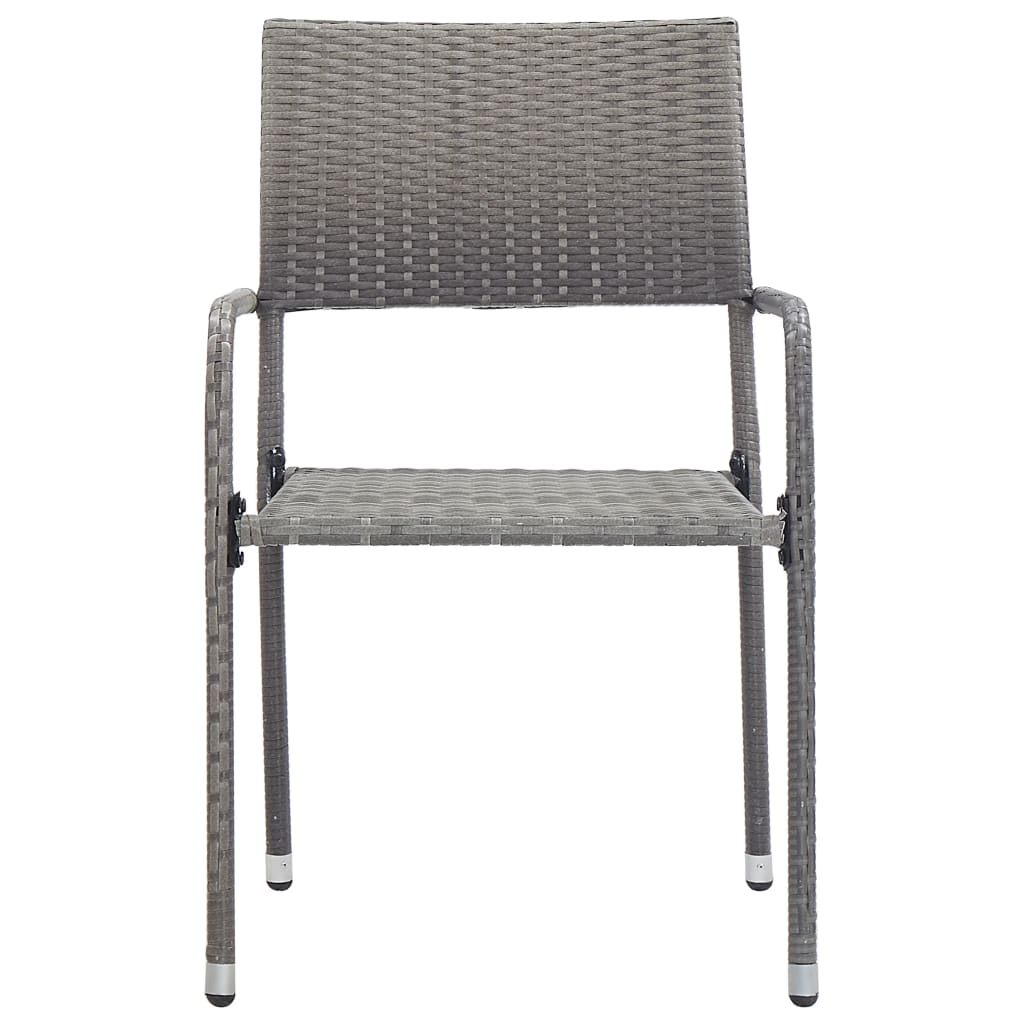 3-tlg. Garten-Essgruppe Grau und Schwarz Poly Rattan und Stahl