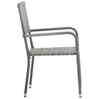 3-tlg. Garten-Essgruppe Grau und Schwarz Poly Rattan und Stahl