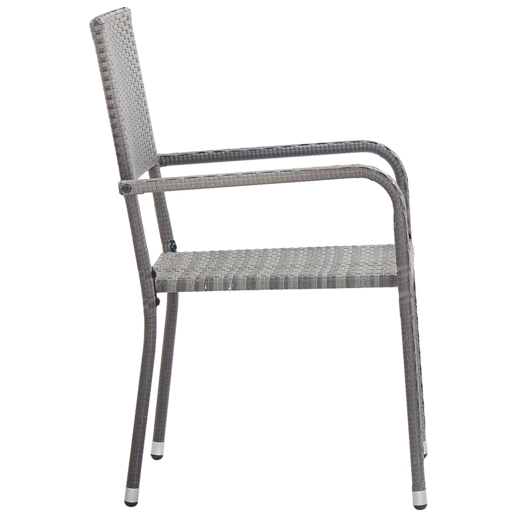 3-tlg. Garten-Essgruppe Grau und Schwarz Poly Rattan und Stahl