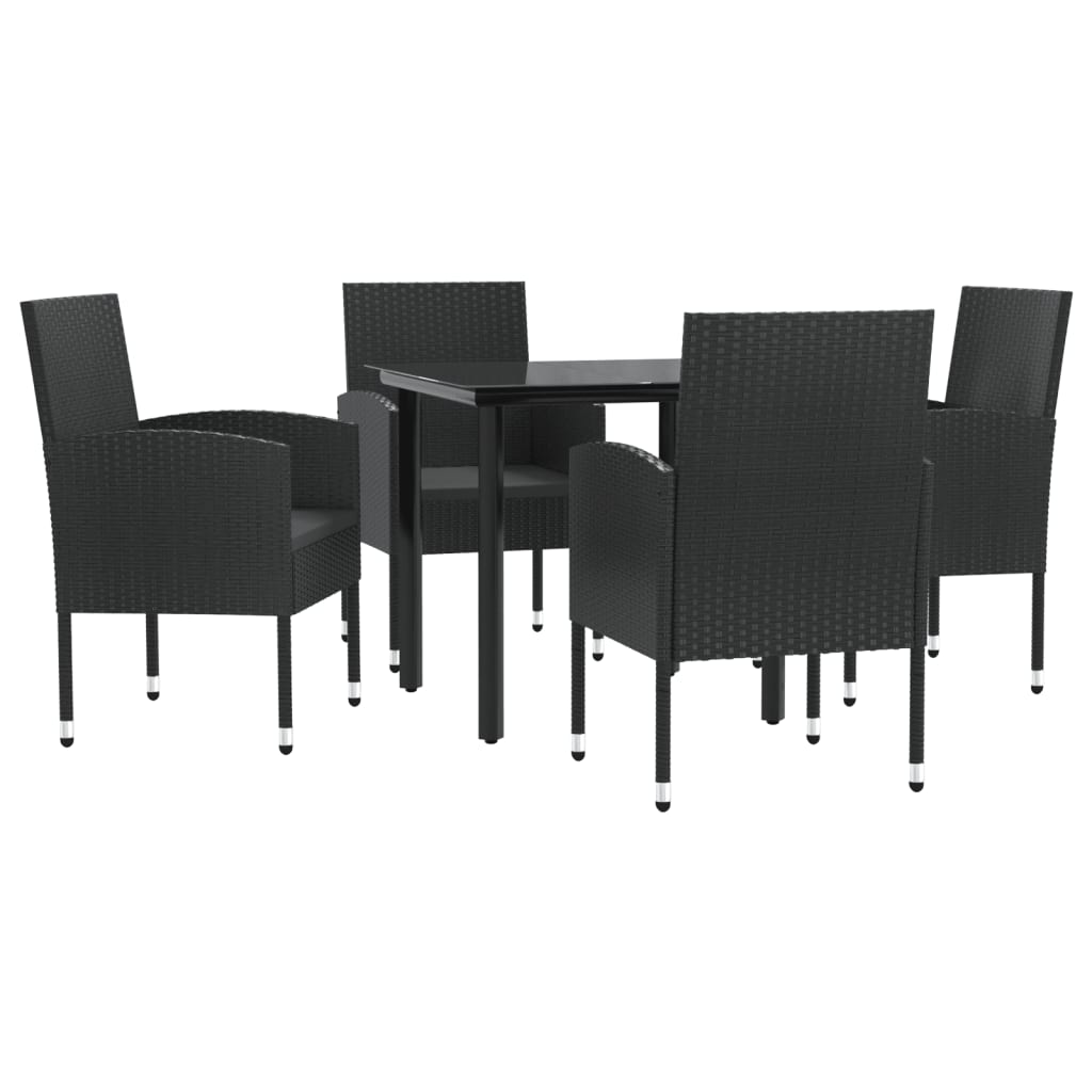5-tlg. Garten-Essgruppe Schwarz Poly Rattan und Stahl
