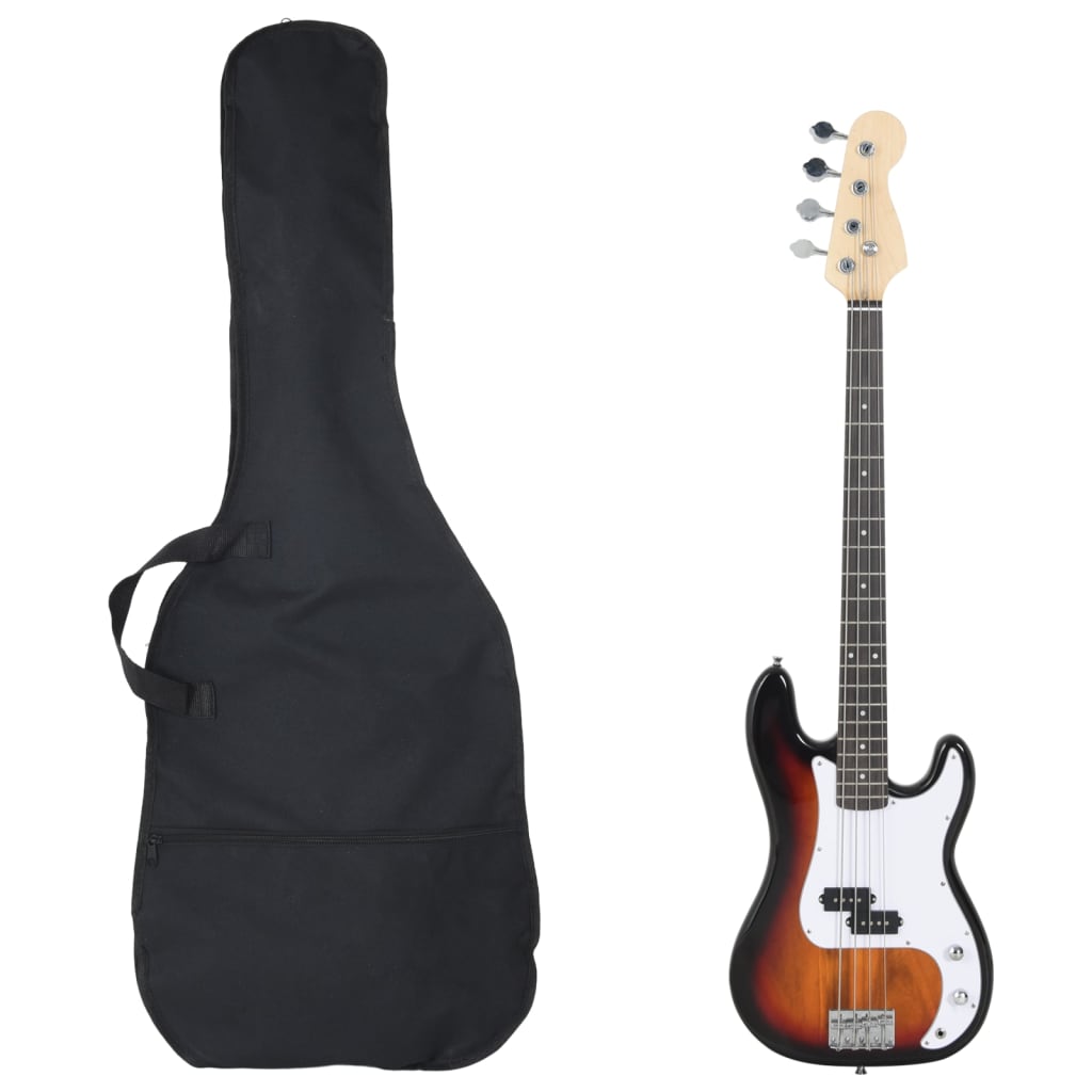 E-Bass für Anfänger mit Tasche Braun und Weiß 4/4 46"