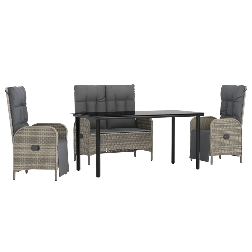 4-tlg. Garten-Essgruppe mit Kissen Grau Poly Rattan