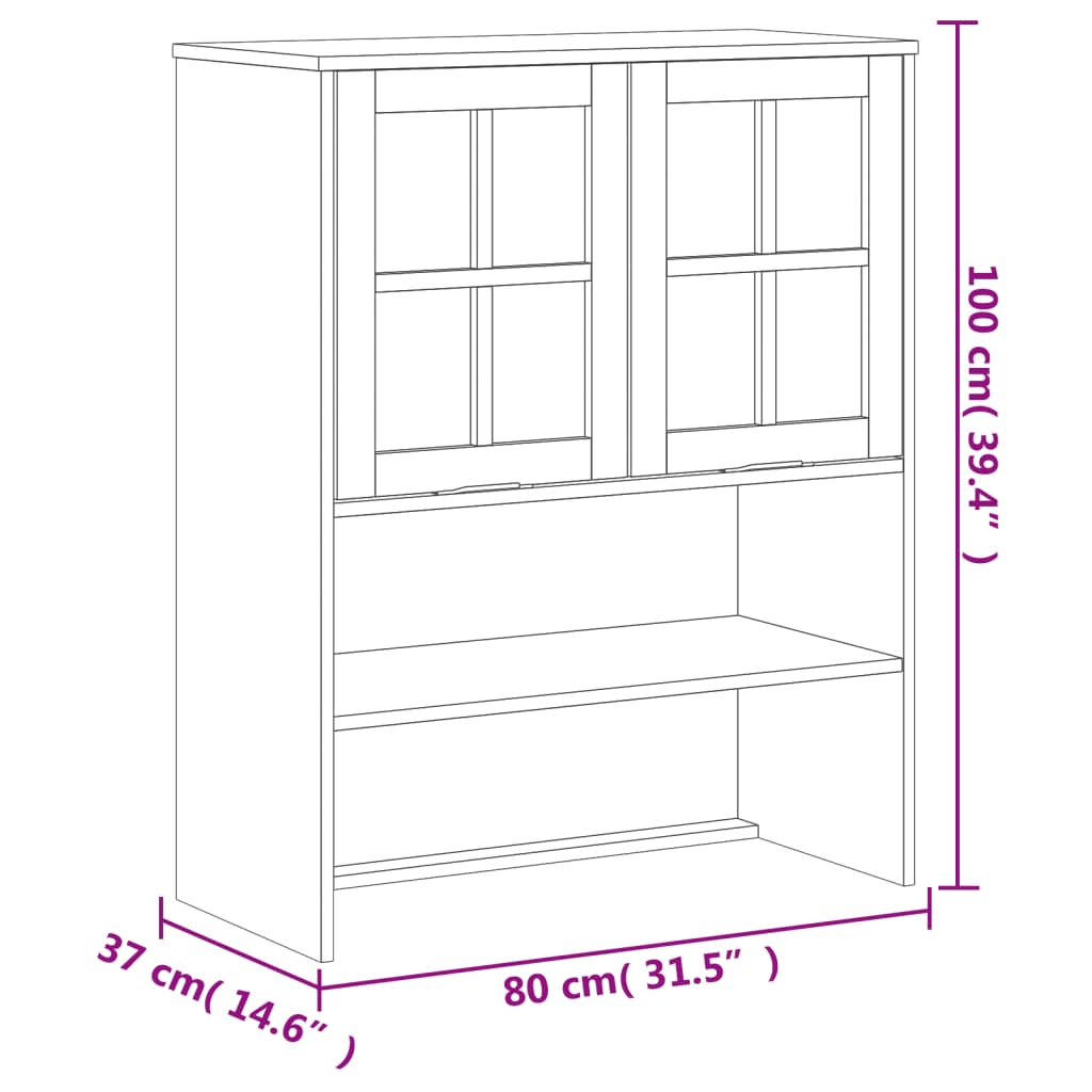 Aufsatz für Highboard mit Glastüren FLAM Massivholz Kiefer