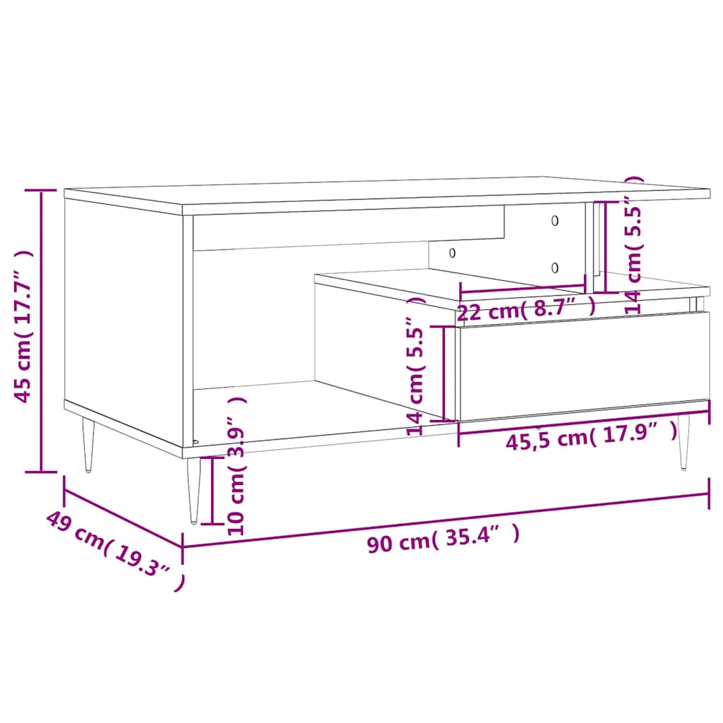 Couchtisch Weiß 90x49x45 cm Holzwerkstoff
