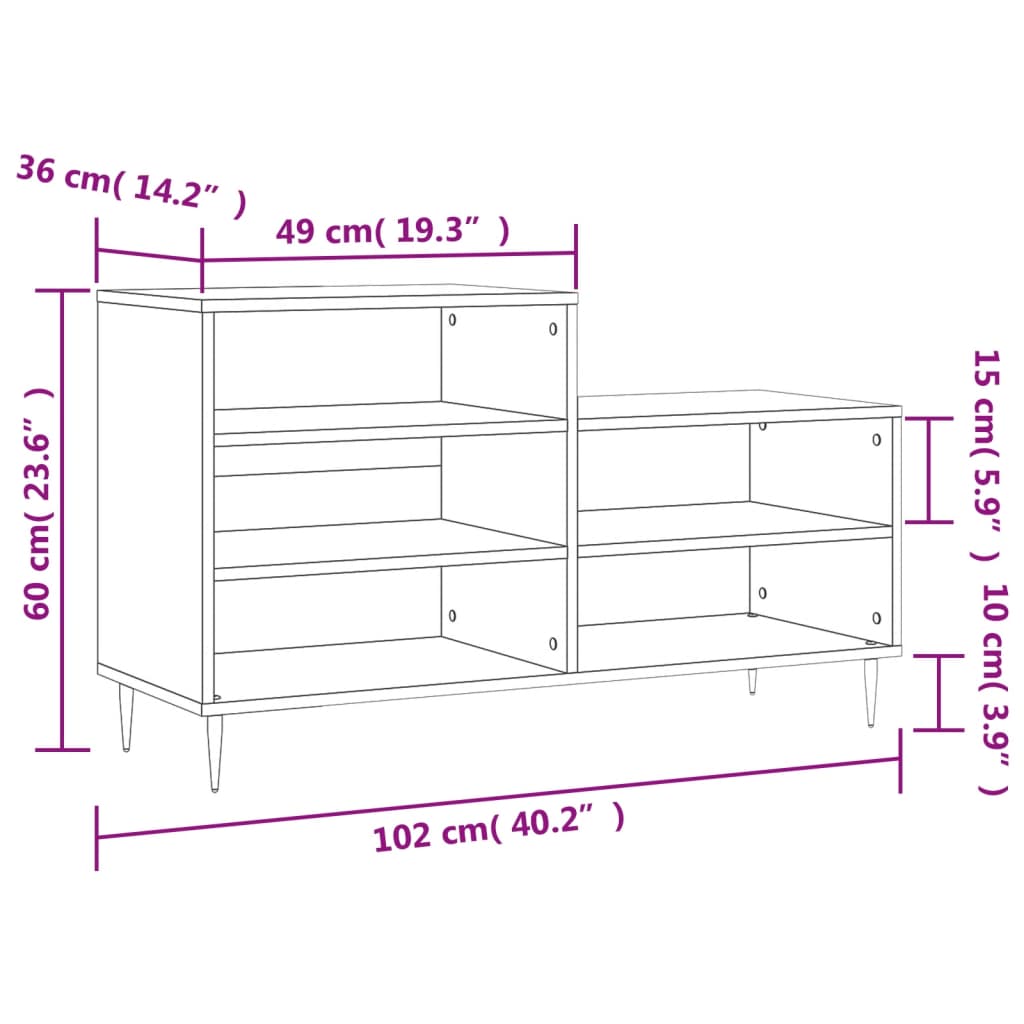 Schuhregal Weiß 102x36x60 cm Holzwerkstoff