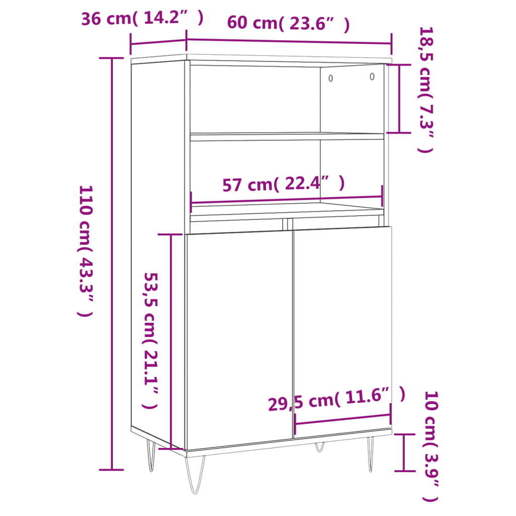 Highboard Schwarz 60x36x110 cm Holzwerkstoff