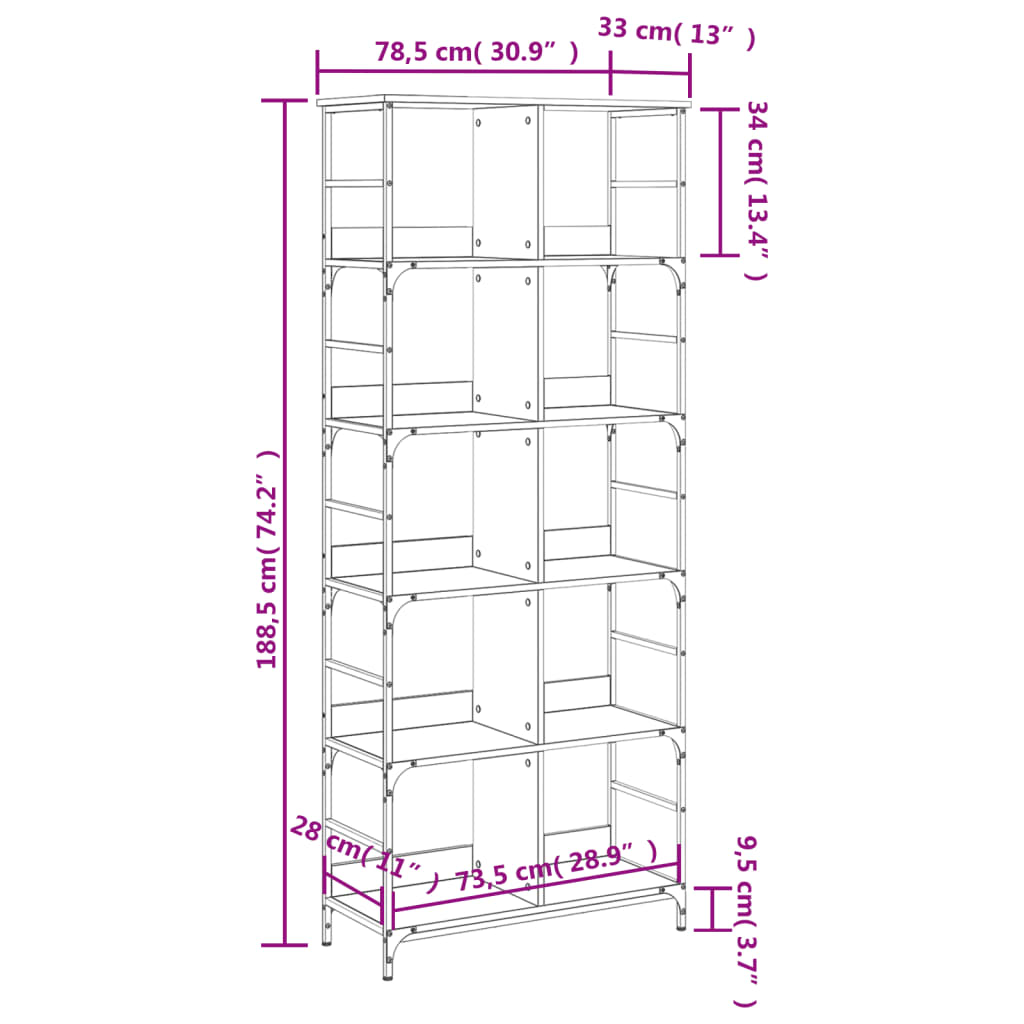 Bücherregal Räuchereiche 78,5x33x188,5 cm Holzwerkstoff