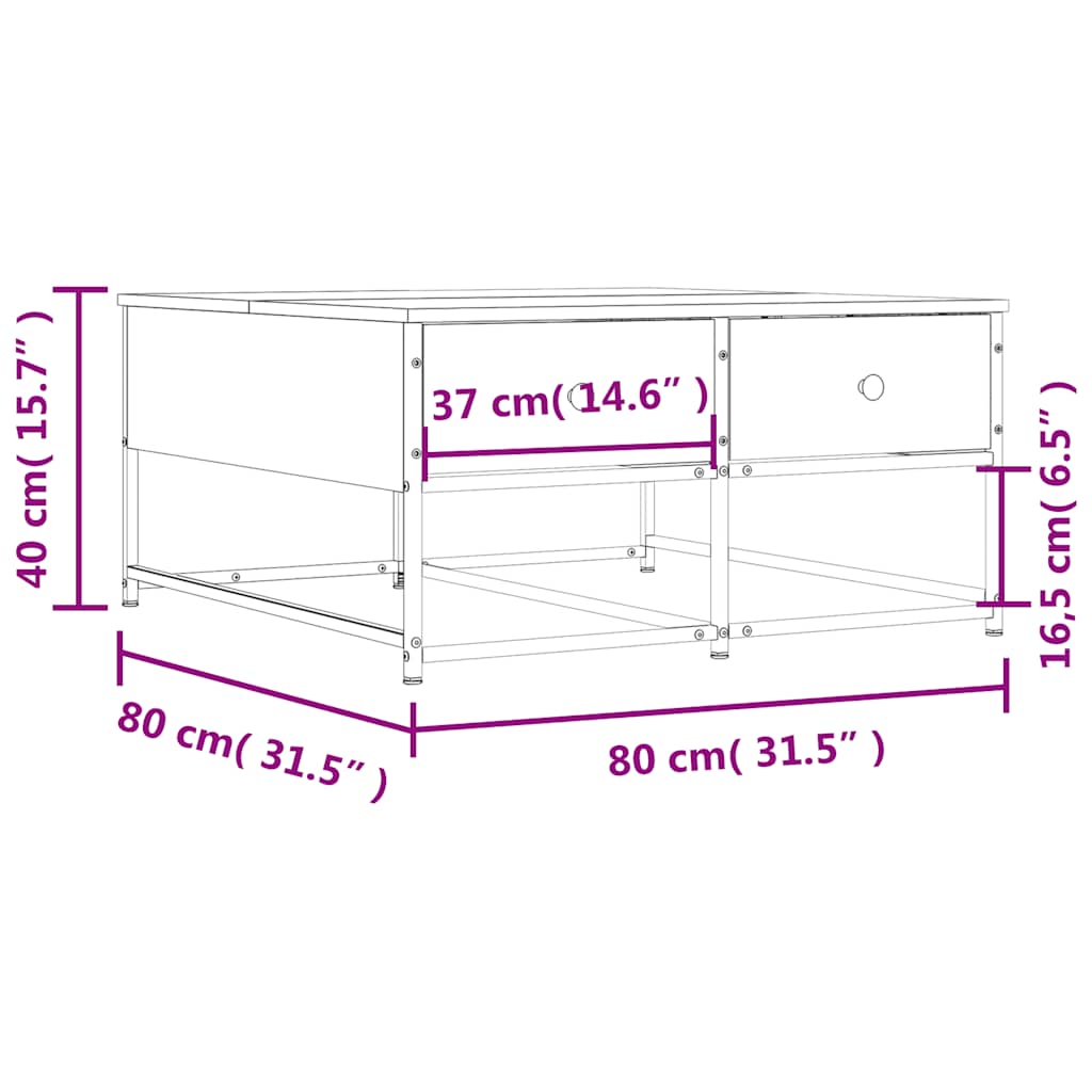 Couchtisch Sonoma-Eiche 80x80x40 cm Holzwerkstoff