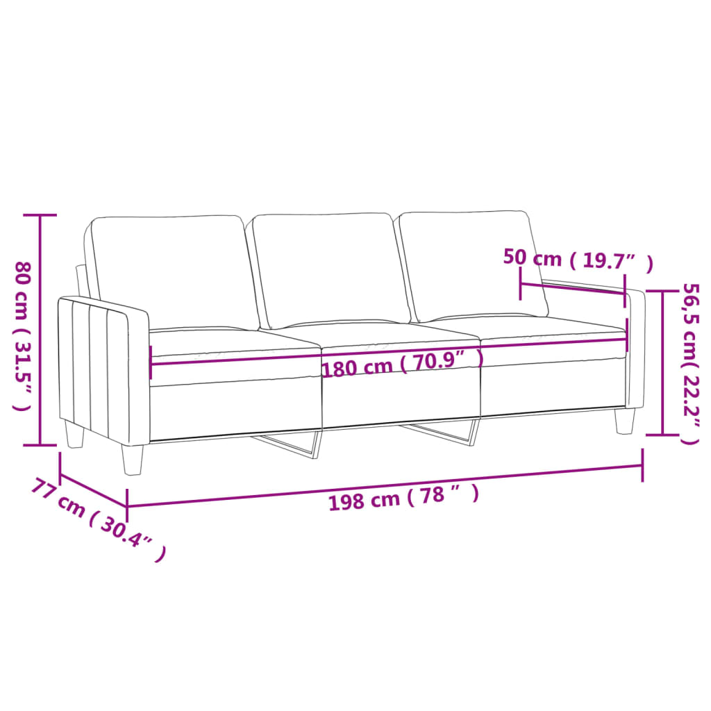 3-Sitzer-Sofa Blau 180 cm Samt