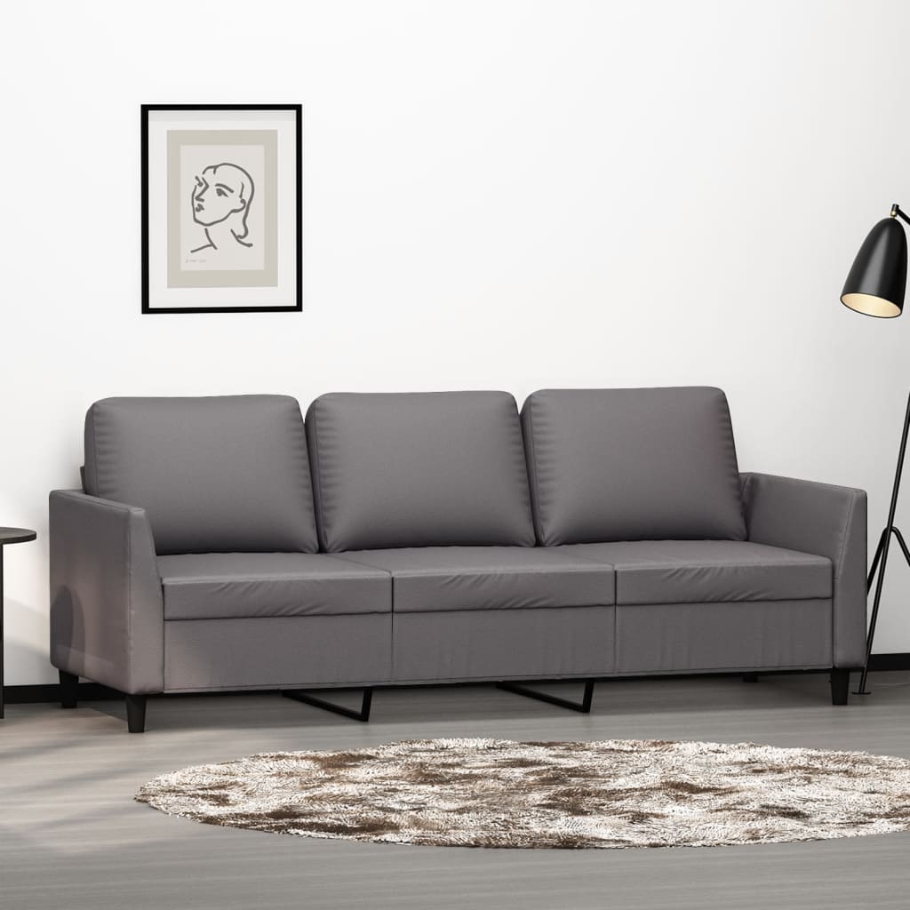 3-Sitzer-Sofa Grau 180 cm Kunstleder