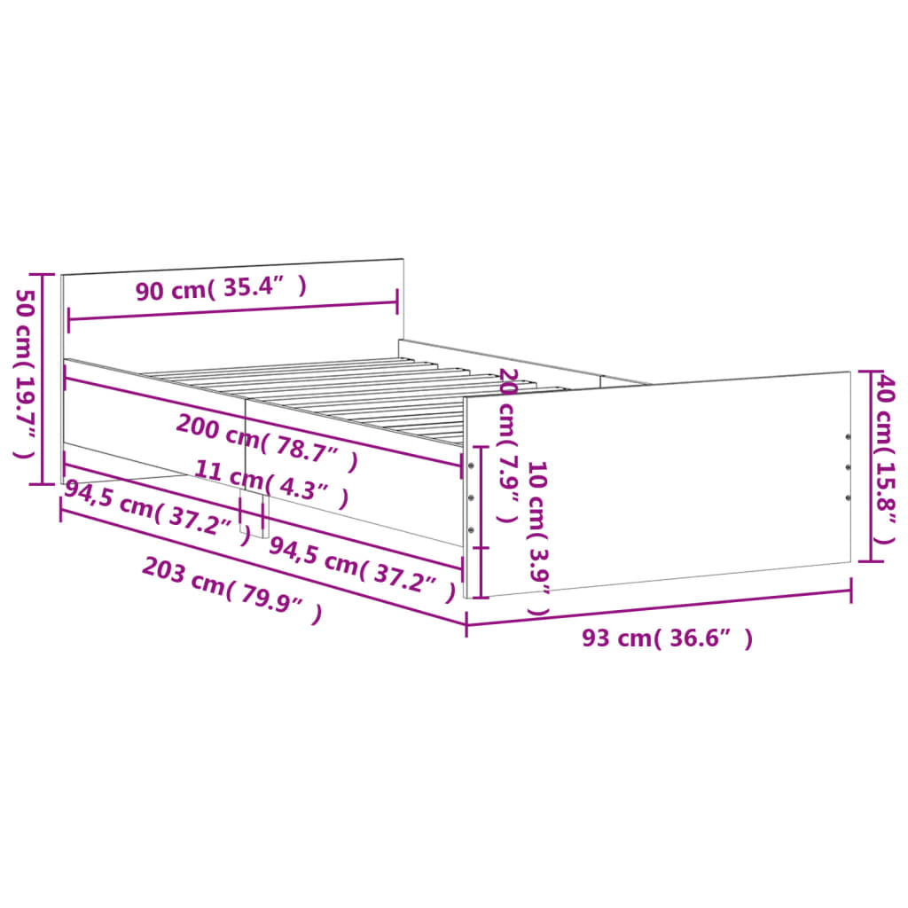 Bettgestell ohne Matratze Räuchereiche 90x200 cm Holzwerkstoff