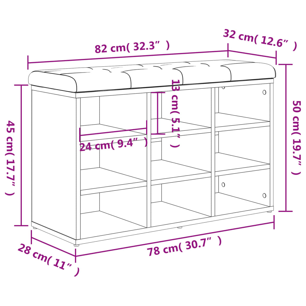Schuhbank Sonoma-Eiche 82 x 32 x 50 cm Holzwerkstoff