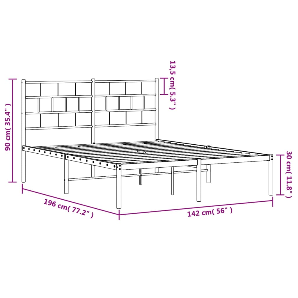 Bettgestell mit Kopfteil Metall Schwarz 135x190 cm