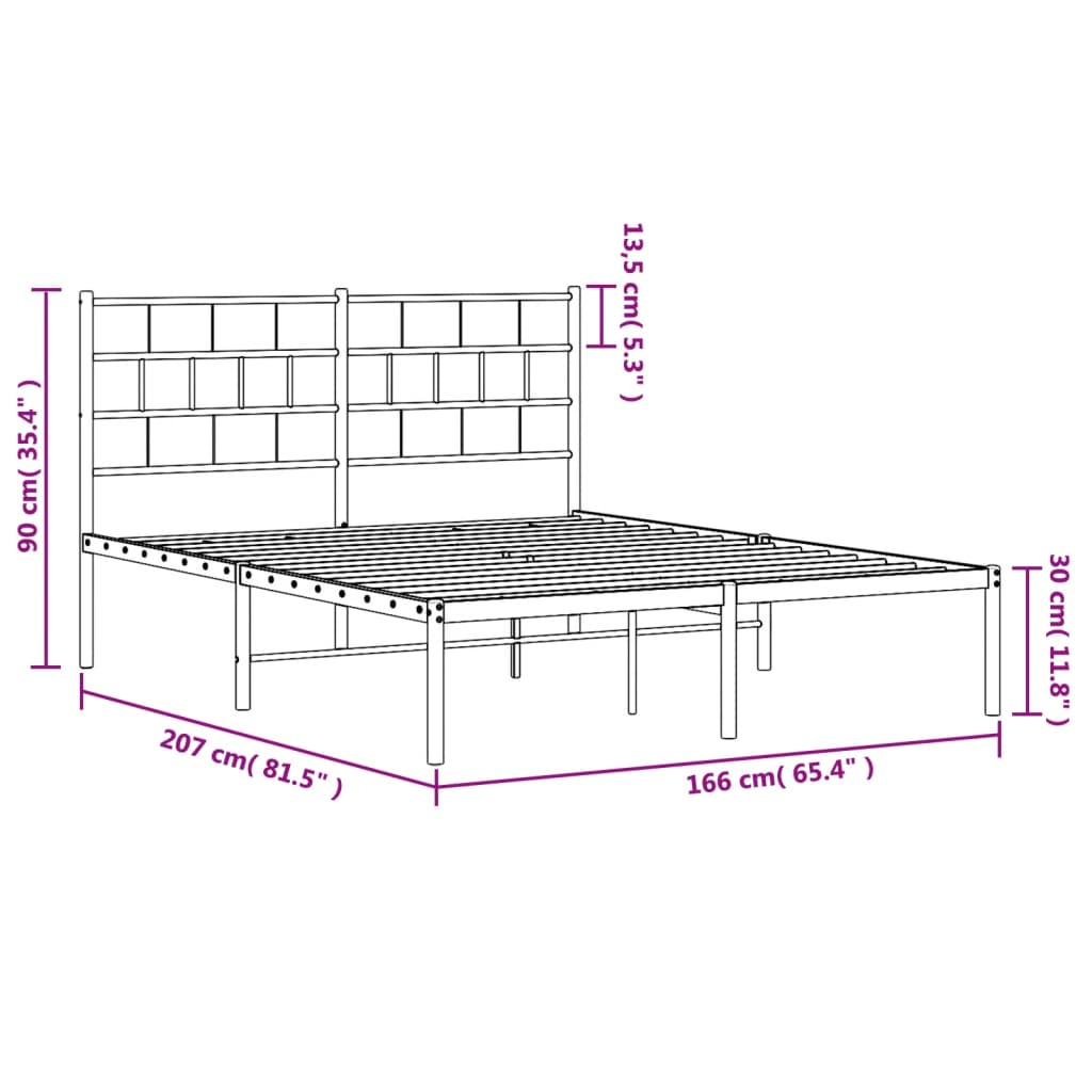 Bettgestell mit Kopfteil Metall Schwarz 160x200 cm