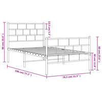 Bettgestell mit Kopf- und Fußteil Metall Schwarz 75x190 cm