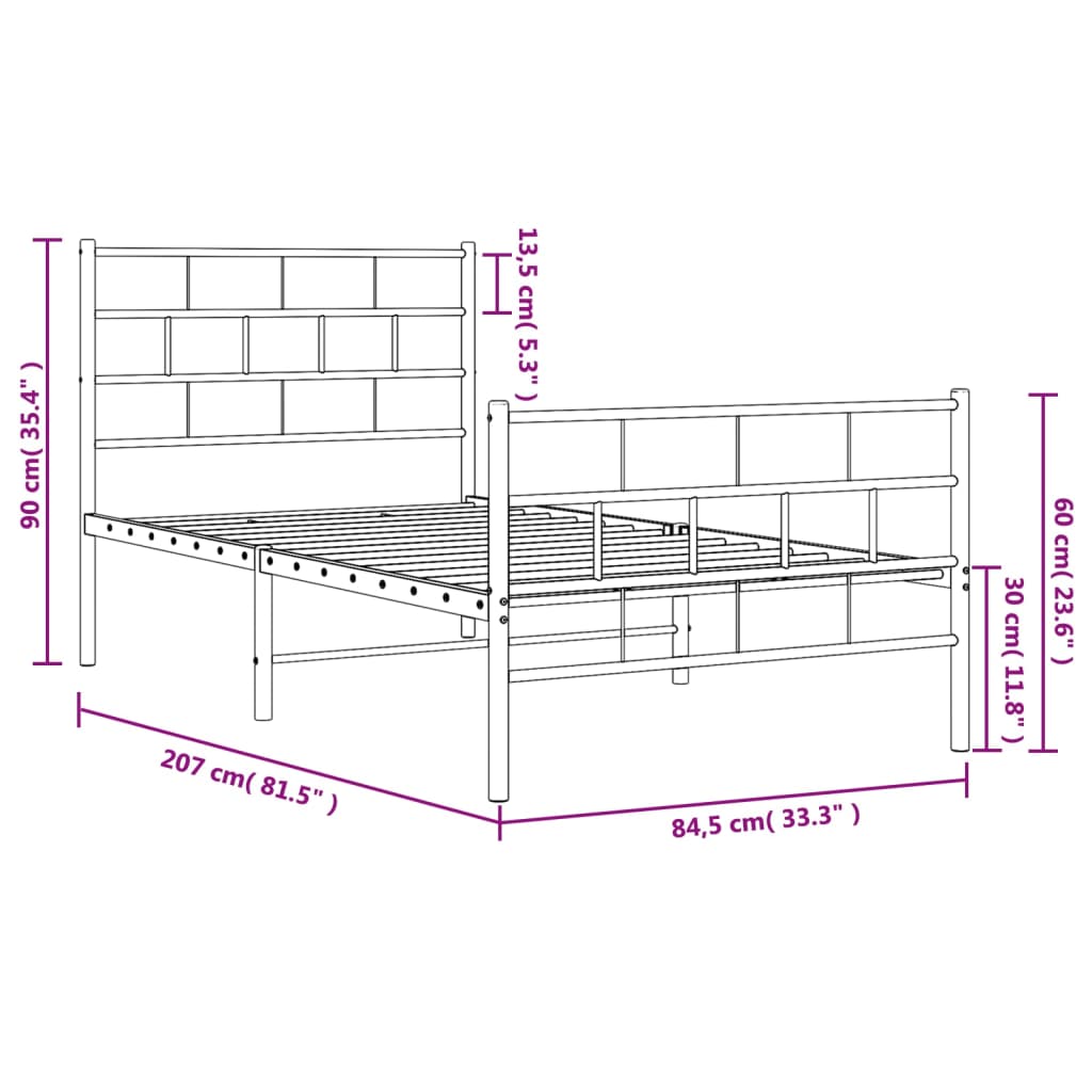 Bettgestell mit Kopf- und Fußteil Metall Weiß 80x200 cm