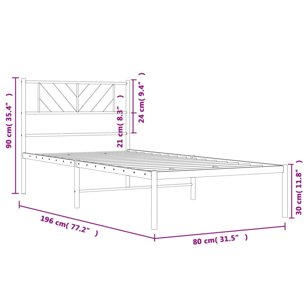 Bettgestell mit Kopfteil Metall Schwarz 75x190 cm