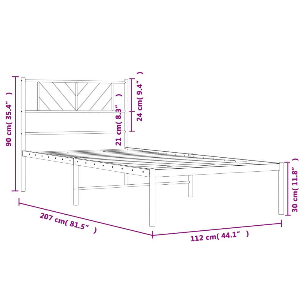 Bettgestell mit Kopfteil Metall Schwarz 107x203 cm