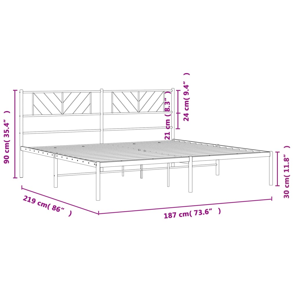 Bettgestell mit Kopfteil Metall Schwarz 183x213 cm