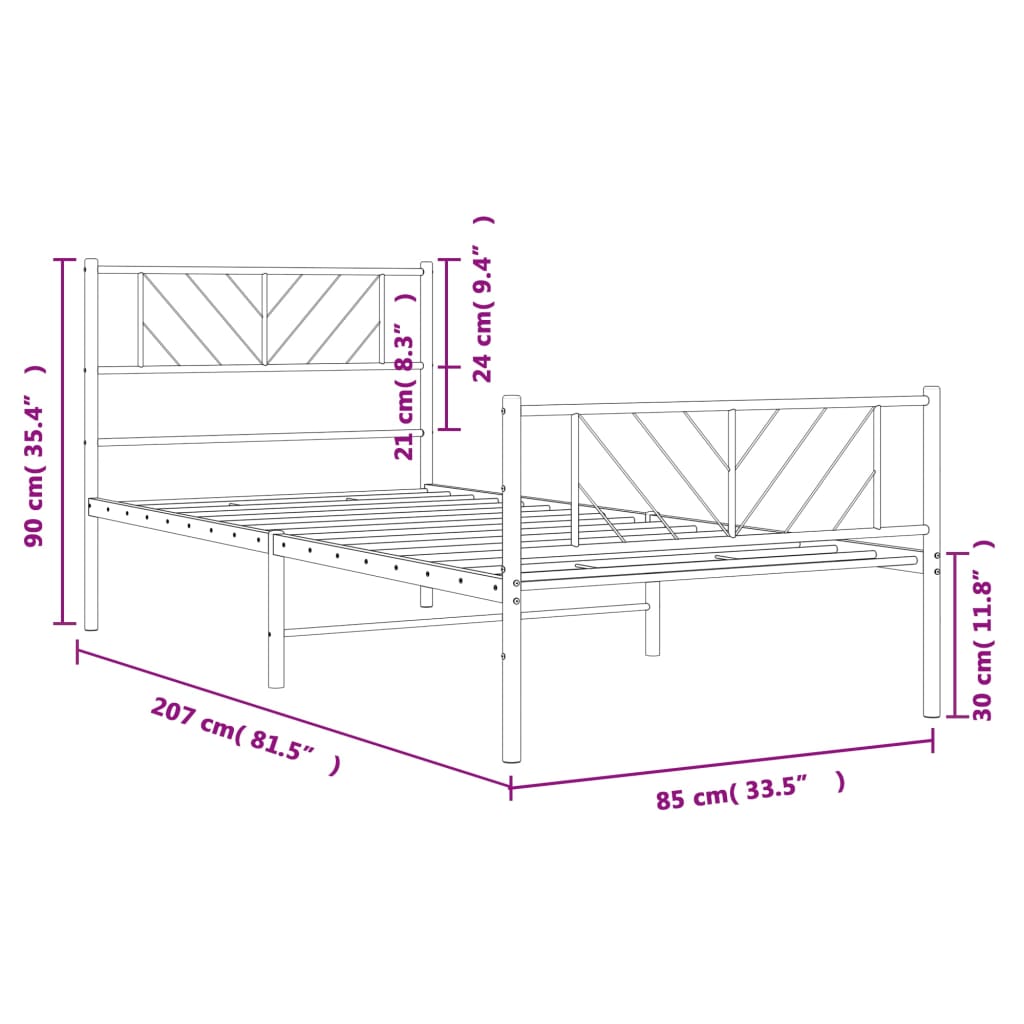 Bettgestell mit Kopf- und Fußteil Metall Schwarz 80x200 cm