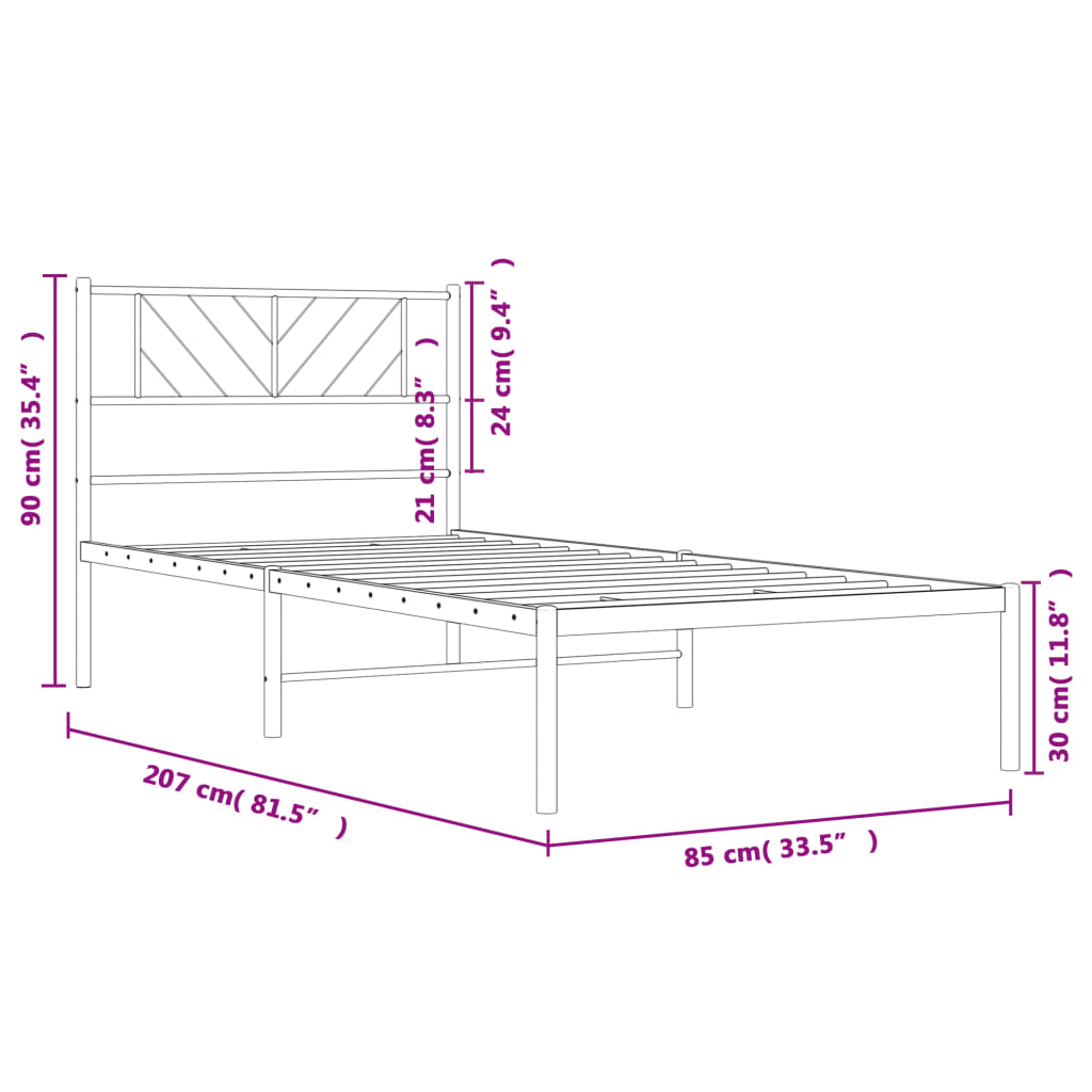 Bettgestell mit Kopfteil Metall Weiß 80x200 cm