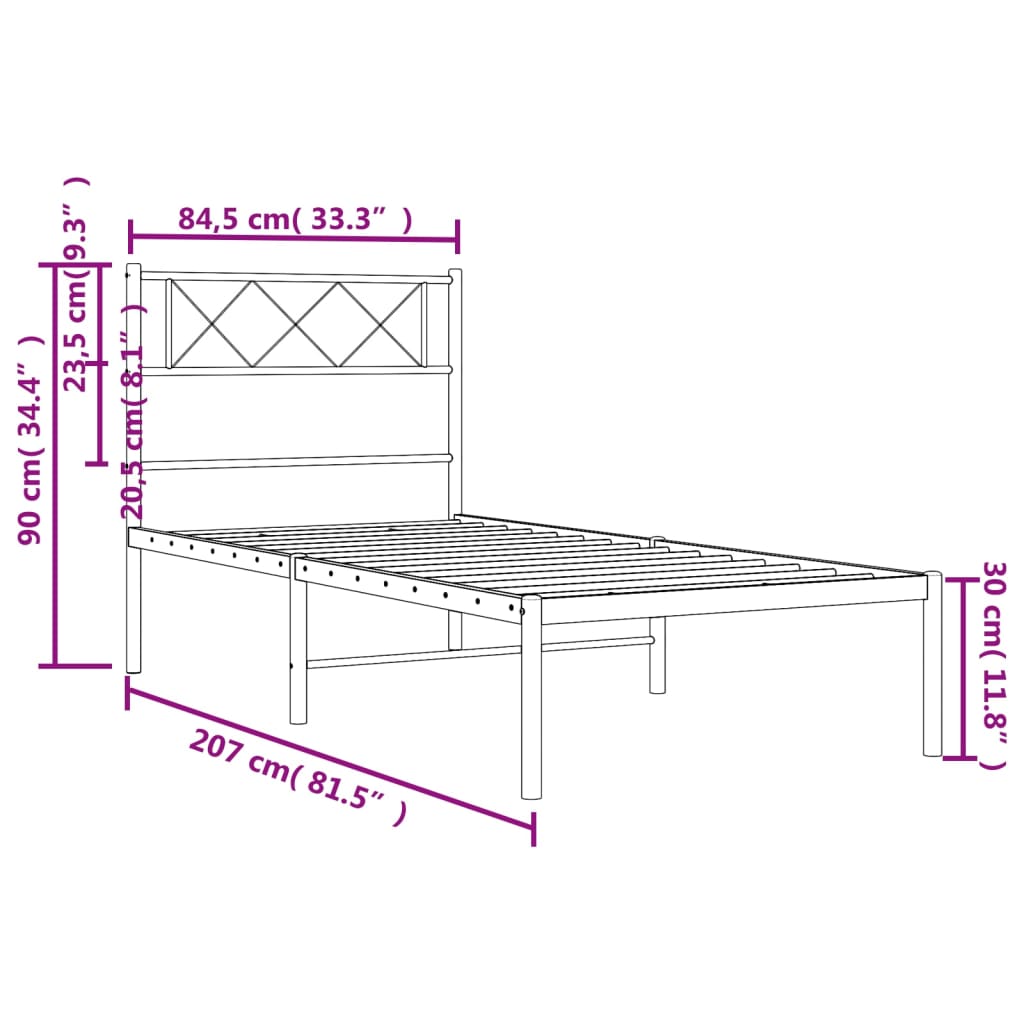 Bettgestell mit Kopfteil Metall Schwarz 80x200 cm