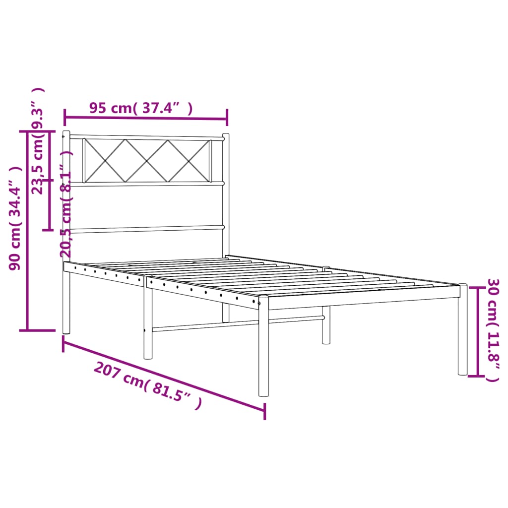 Bettgestell mit Kopfteil Metall Schwarz 90x200 cm