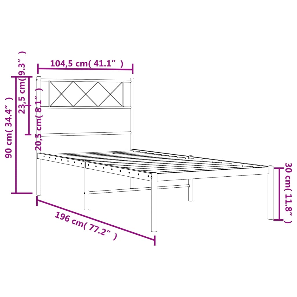 Bettgestell mit Kopfteil Metall Schwarz 100x190 cm