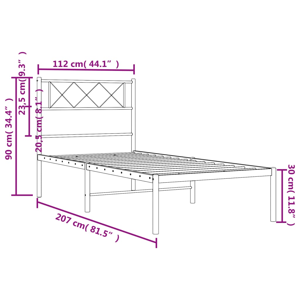 Bettgestell mit Kopfteil Metall Schwarz 107x203 cm