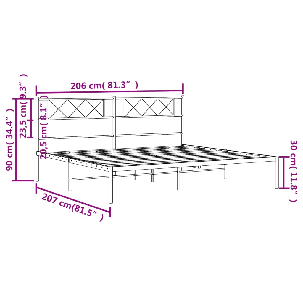 Bettgestell mit Kopfteil Metall Schwarz 200x200 cm