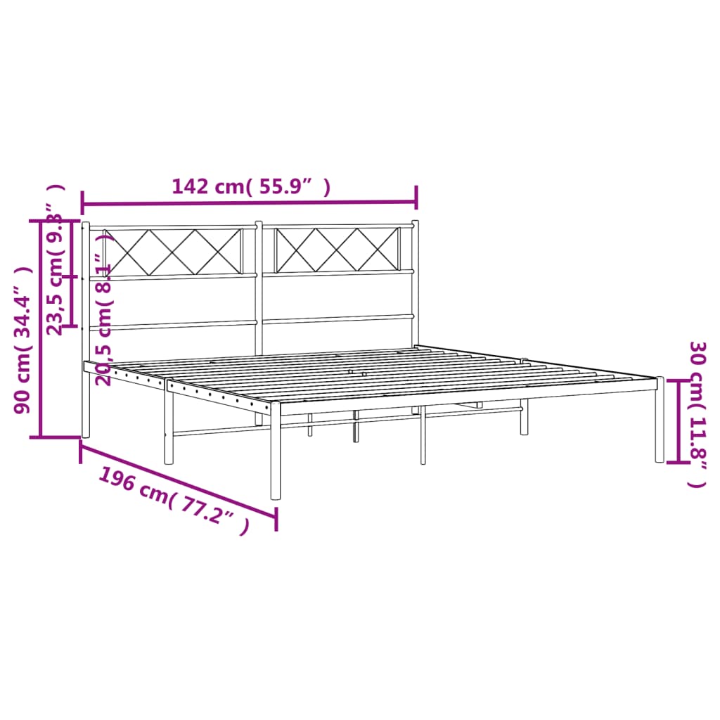 Bettgestell mit Kopfteil Metall Weiß 135x190 cm