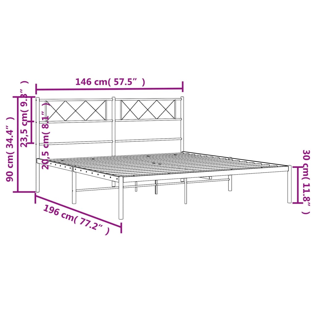 Bettgestell mit Kopfteil Metall Weiß 140x190 cm