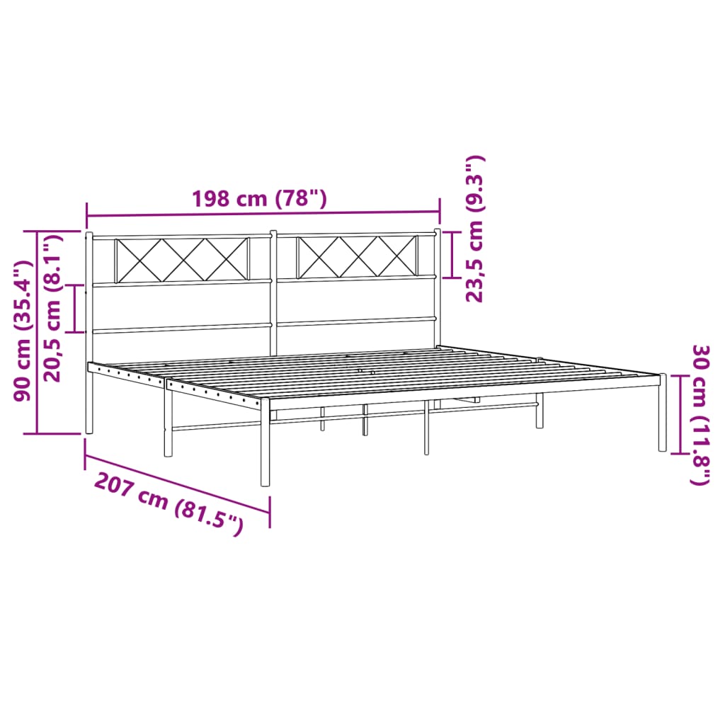 Bettgestell mit Kopfteil Metall Weiß 193x203 cm