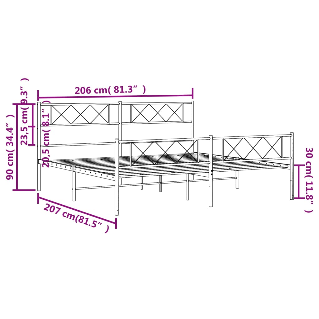 Bettgestell mit Kopf- und Fußteil Metall Weiß 200x200 cm