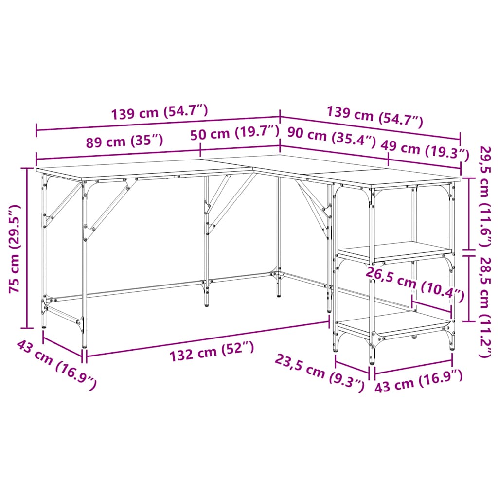 Schreibtisch Braun Eichen-Optik 139x139x75 cm Holzwerkstoff